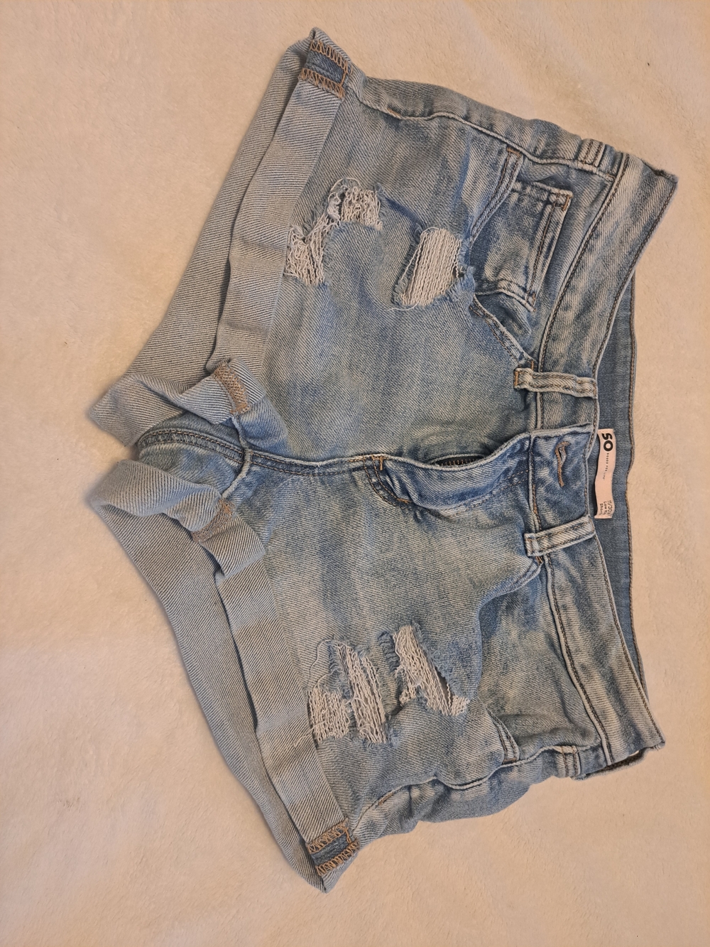 SO Light Blue Distressed Roll-Hem Denim Shorts